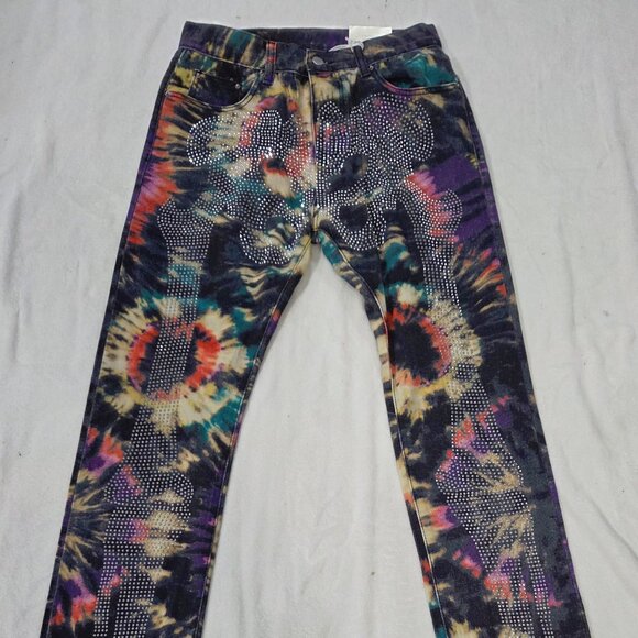 MNML Men’s Size 30 Skeleton Sequins/Rhinestones Multicolored Denim Jeans - Picture 2 of 9